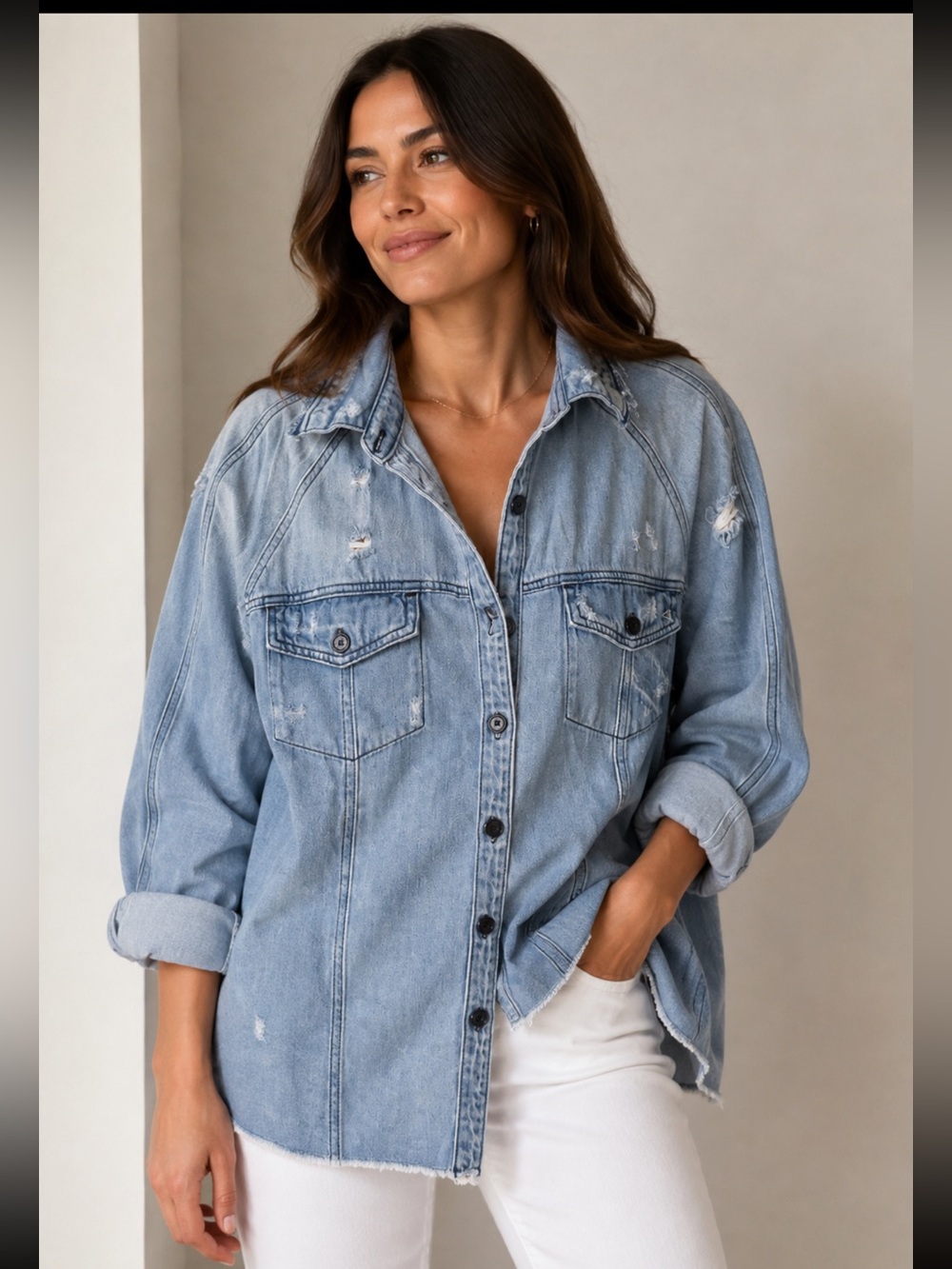 Hidden jeans Light Blue Distressed Denim Jacket